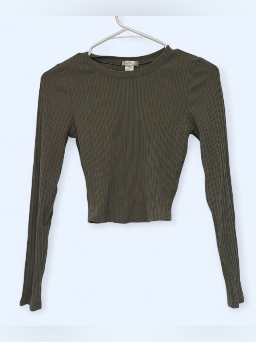 Bozzolo Olive Ribbed Long-Sleeve Crop Top